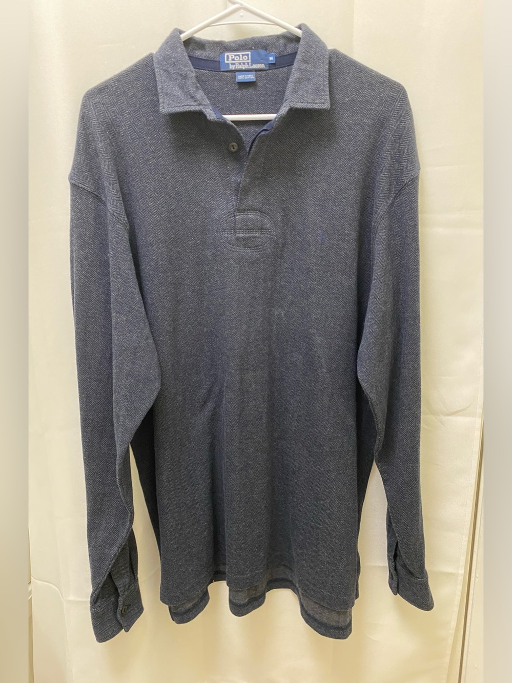 Vintage Ralph Lauren Polo Long Sleeve Knit Polo in Heathered Navy